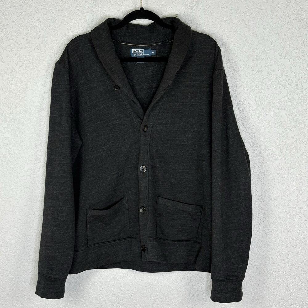 Polo Ralph Lauren Shawl Collar Cardigan Sweater Preppy Charcoal Gray Sz XL